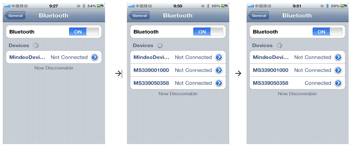 在iphoness 上建立與(yu) MS3390 的藍牙連接 